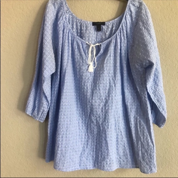 J Crew Polka Dot Light Blue Peasant Top - Picture 3 of 8